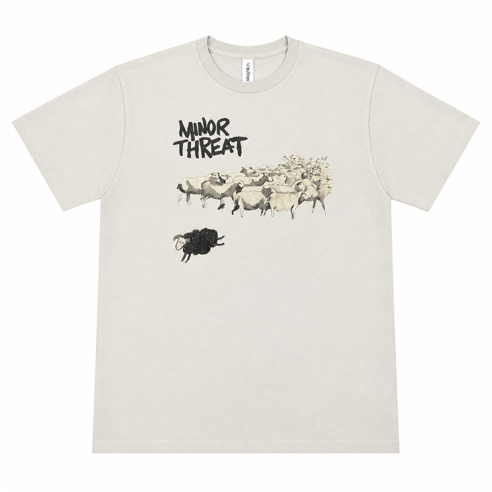 Minor Threat Out of Step Sheep Graphic T-Shirt Light Gray Punk Rock Tee Mens
